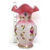 Fenton rosalene 8in beaded melon vase