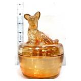 Vntg marigold carnival powder dish w dog lid