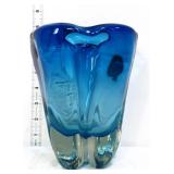 Blue/clear 8in art glass vase