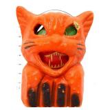 Vntg 8in orange paper mache cat Halloween lantern