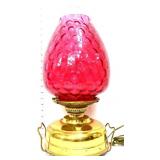 Vintage brass lamp with cranberry shade