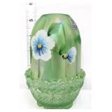 Fenton green iridescent pansy morning fairy lamp