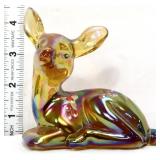 Fenton amber iridescent laying autumn fawn figure