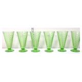 6 vntg green depression spiral footed goblets