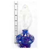 Fenton blue carnival perfume bottle, clear stopper