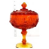 Fenton amberina covered compote