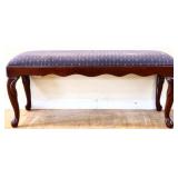 Vintage window bench w/ blue fabric