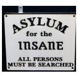 Cast iron Insane Asylum plaque