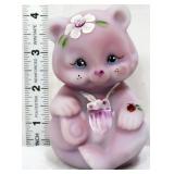 Fenton blue burmese teddy bear w/ white flower
