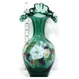 Fenton spruce green 11in magnolia & berries vase