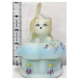 Fenton sitting cat on stool trinket box