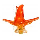 Art glass orange & clear basket