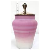 Vntg gradiant pink satin ginger jar w/ metal lid