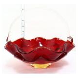 Amberina glass basket with clear handle