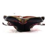 Art glass amethyst & gold tone triangle bowl