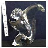Clear glass 5in squirrel figure holding acorn