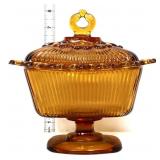 Vintage amber lace edge covered candy dish