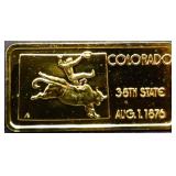 1 troy ounce Colorado state silver bar