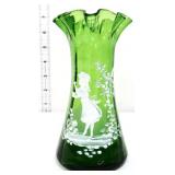 Green 7in Mary Gregory style haystack vase