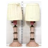 Pair vntg pink glass lamps