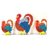 Lot of 3 vntg popcorn plastic turkey decor