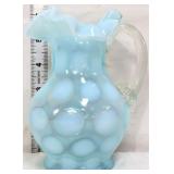 Fenton blue opalescent coin dot 6in pitcher