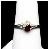Sterling pear cut garnet ring, lab created