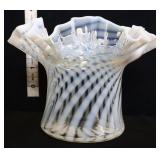 Fenton white opalescent 3in hat vase