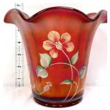 Fenton signed 100th Ann. red stretch founders vase