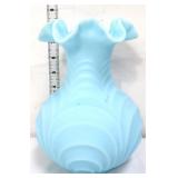 Fenton 8in blue satin drape vase