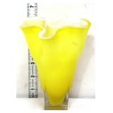 6in yellow cased art glass vase