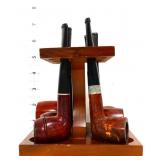 Vintage wood pipe stand with 6 pipes