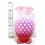 Fenton cranberry opalescent hobnail toothpick vase