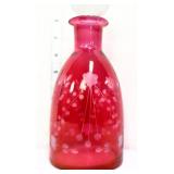 Vntg cranberry etched decanter w clear stopper