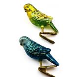 Pair 1990s glass parakeet clip on ornaments