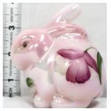 Fenton rosalene iridescent rabbit w/ flowers