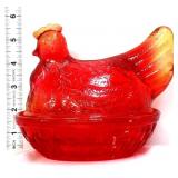 Vintage amberina 6in tall hen on nest