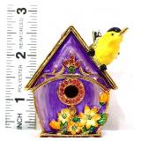 Painted enamel miniature birdhouse ring box