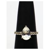 Sterling white sapphire pear cut ring, lab created