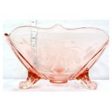Pink depression 3 toed bowl w/ etched flowers