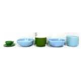 5 piece colored glass lot, inc delphite bowls