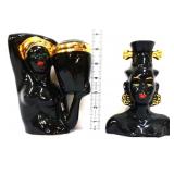 Lot of 2 vintage black head vases