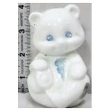 Fenton white teddy bear w/ blue flowers