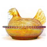 Vintage amber carnival hen on nest