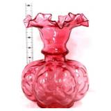 Fenton cranberry 8in melon vase