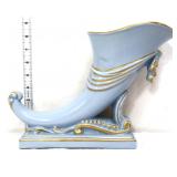Vntg Princeton Pottery pale blue cornucopia vase