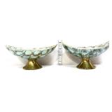 2 vntg Delftware oval pedestal bowls