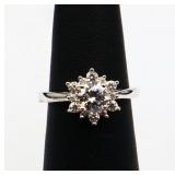 Sterling white sapphire flower ring, lab created