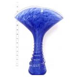 Art glass blue 14in fan vase