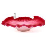 Vntg 9.5in cranberry cased shell bowl